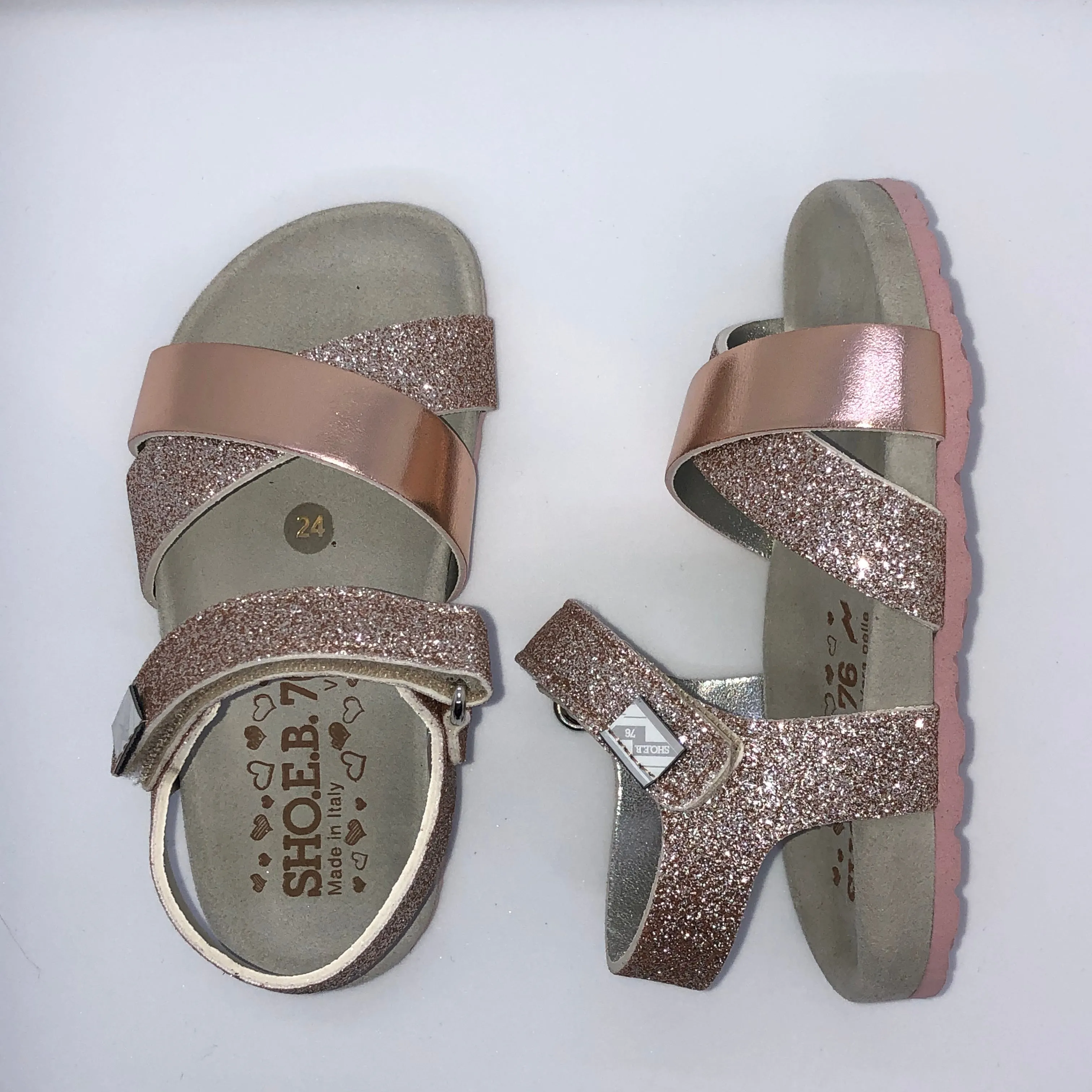 Sho.e.b.76 Kids Glitter Sandal - Rose Gold