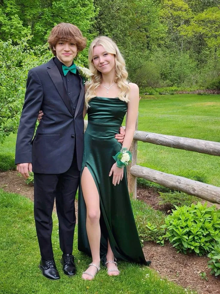 Simple Green Prom Dress With Slit,Senior Prom Gown