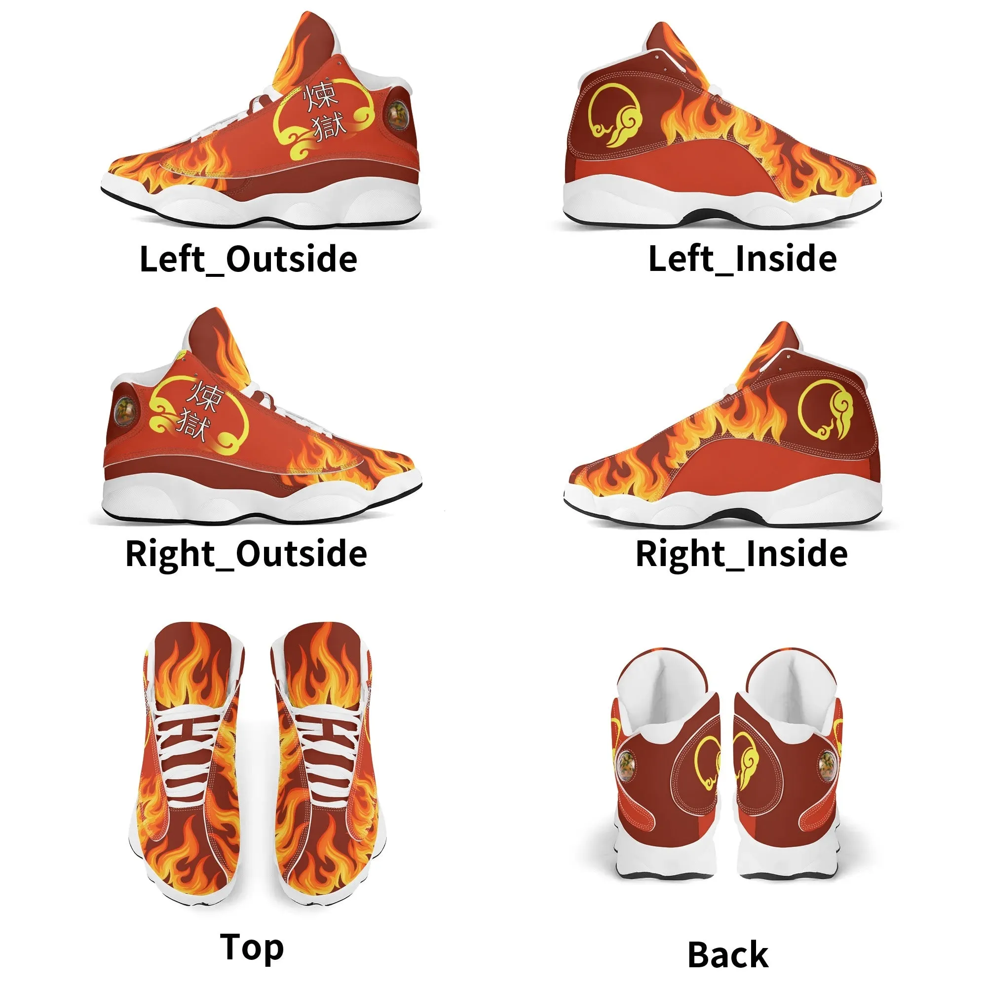 Skate shoe | High Top Sneakers | PU Vegan Leather Basketball shoes | Anime Slayer of Demon | Red Flames pattern