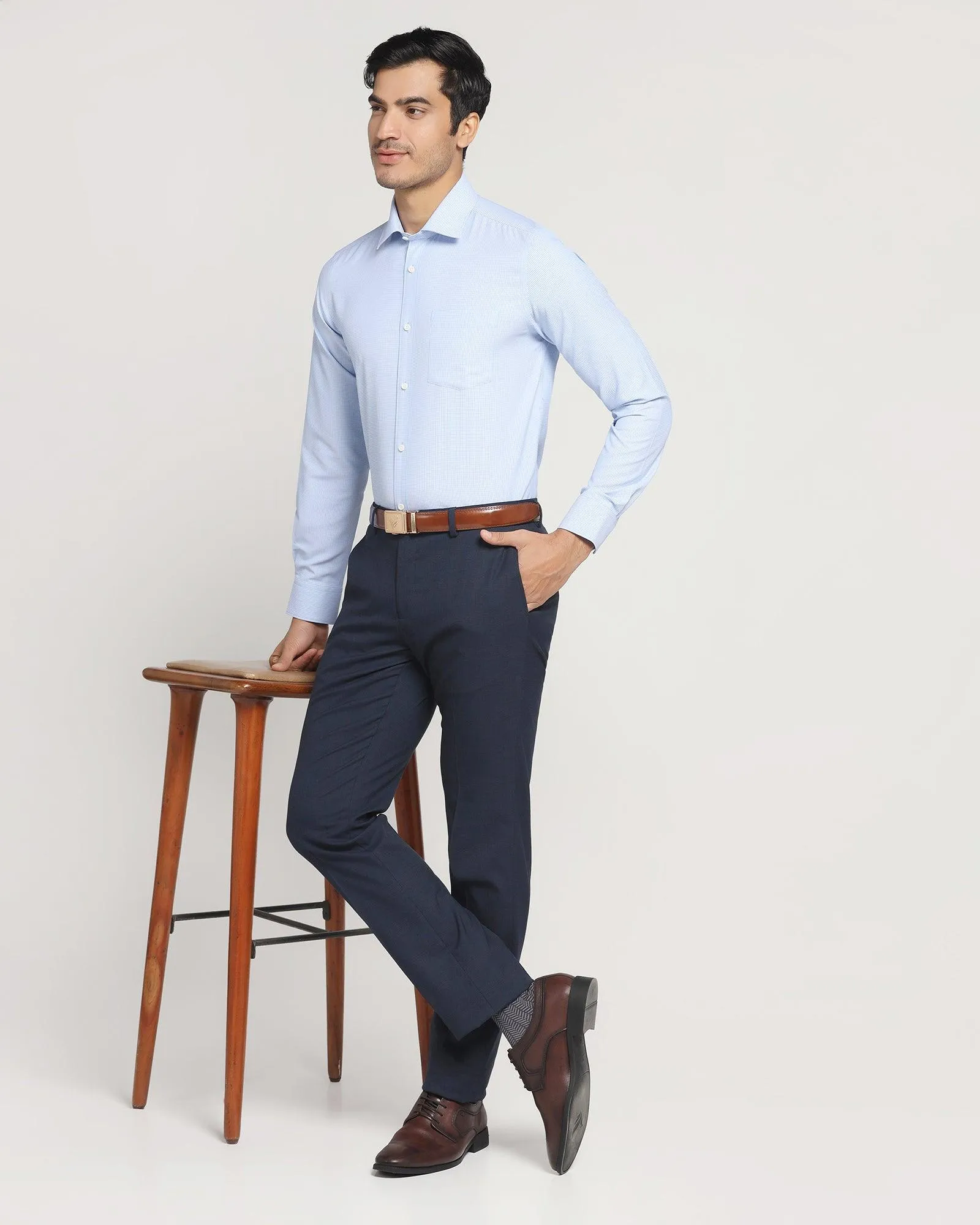 Slim Comfort B-95 Formal Navy Check Trouser - Lento