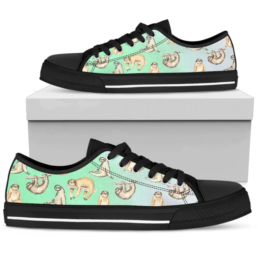 Sloth Slothgreen Low Top Shoes Sneaker, Animal Print Canvas Shoes, Print On Canvas Shoes