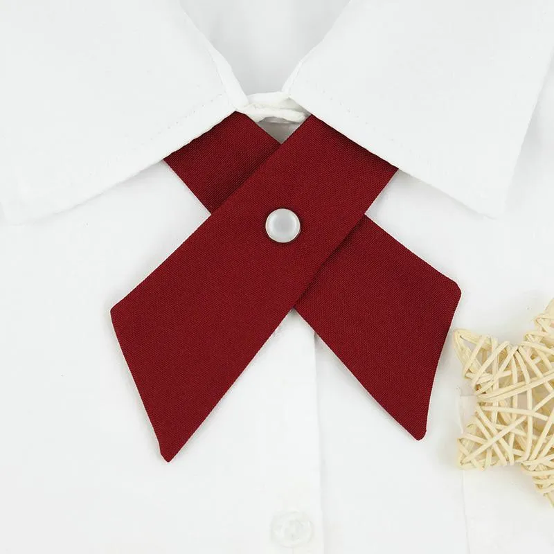 Small Women Criss-Cross Bow Tie School Girl Uniform Solid Adjustable Pre Tied Necktie