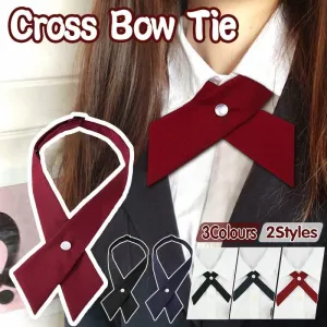 Small Women Criss-Cross Bow Tie School Girl Uniform Solid Adjustable Pre Tied Necktie