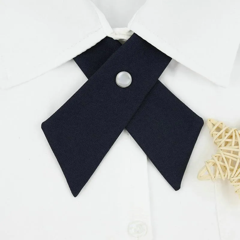 Small Women Criss-Cross Bow Tie School Girl Uniform Solid Adjustable Pre Tied Necktie