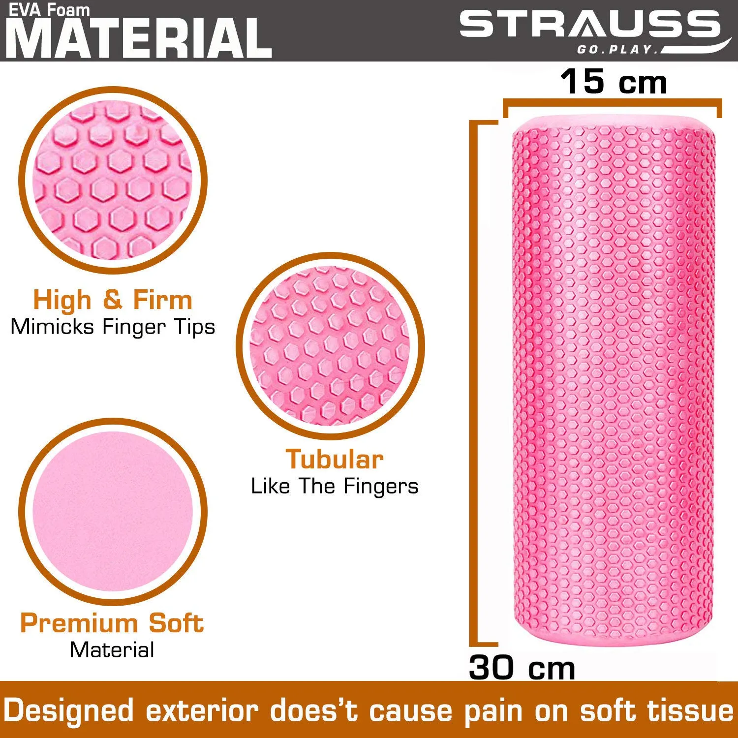 Strauss Foam Roller (Pink), 30 cm and Dual Yoga Massage Ball (Pink)