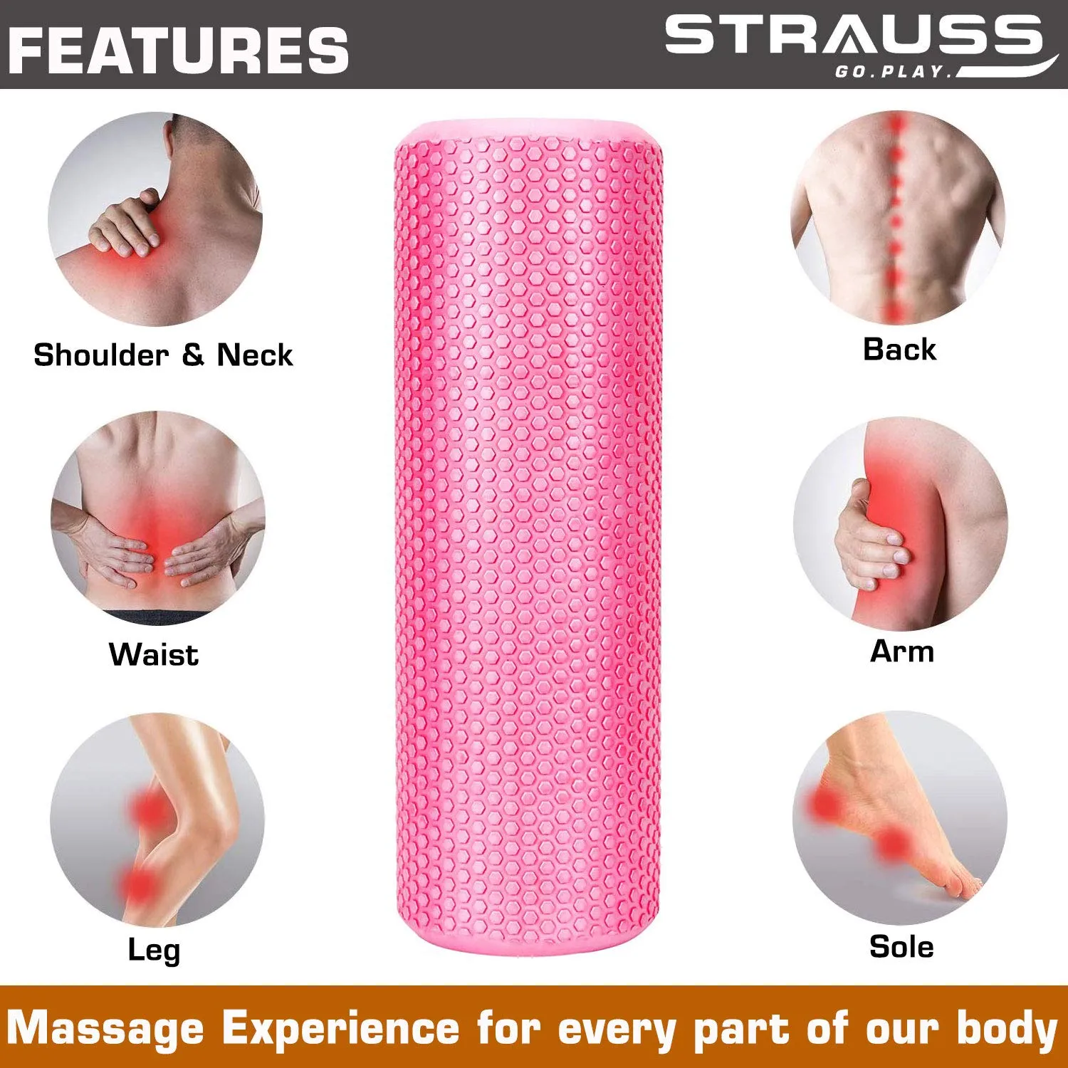 Strauss Foam Roller (Pink), 30 cm and Dual Yoga Massage Ball (Pink)