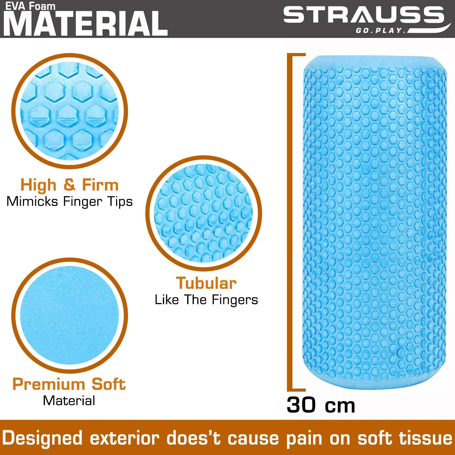 Strauss Foam Roller (Sky Blue), 30 cm and Dual Yoga Massage Ball (Blue)