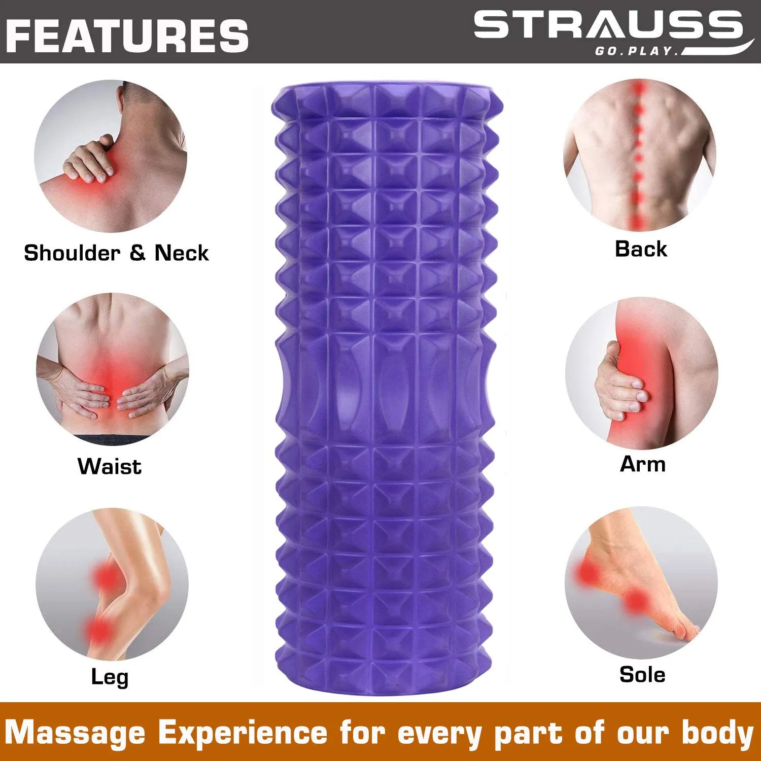 Strauss Grid Foam Roller, 45 CM, (Purple)