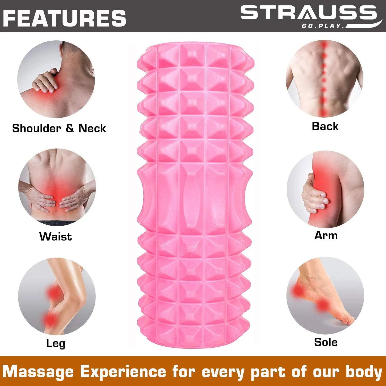 Strauss ST-1442 Grid Foam Roller (Pink), 33 CM and Yoga Block (Pink)