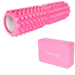 Strauss ST-1442 Grid Foam Roller (Pink), 33 CM and Yoga Block (Pink)