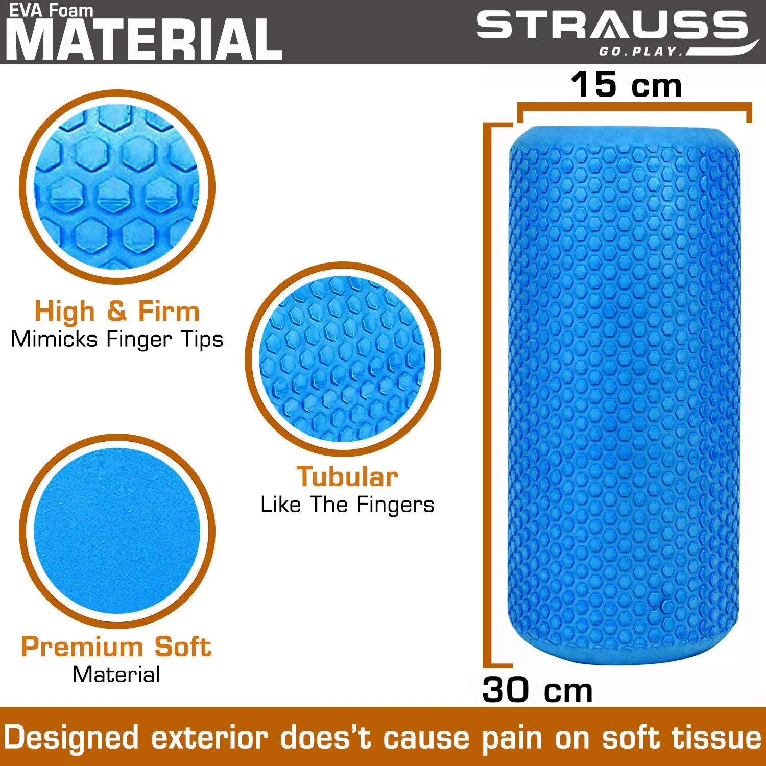 Strauss Yoga Foam Roller, 30cm (Blue) and Toning Tube (Blue)