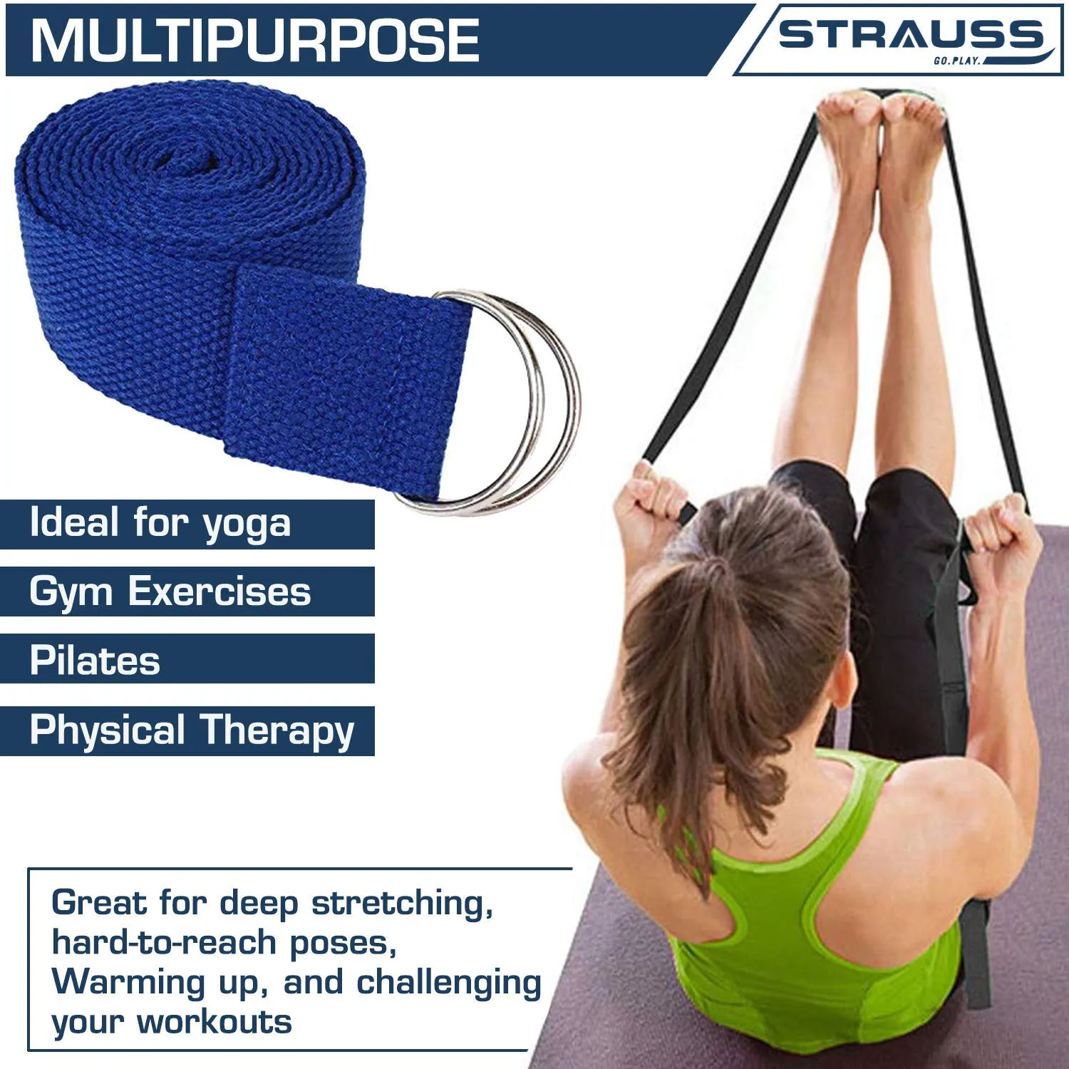 Strauss Yoga Foam Roller, 30cm (Blue) and Yoga Belt (Blue)