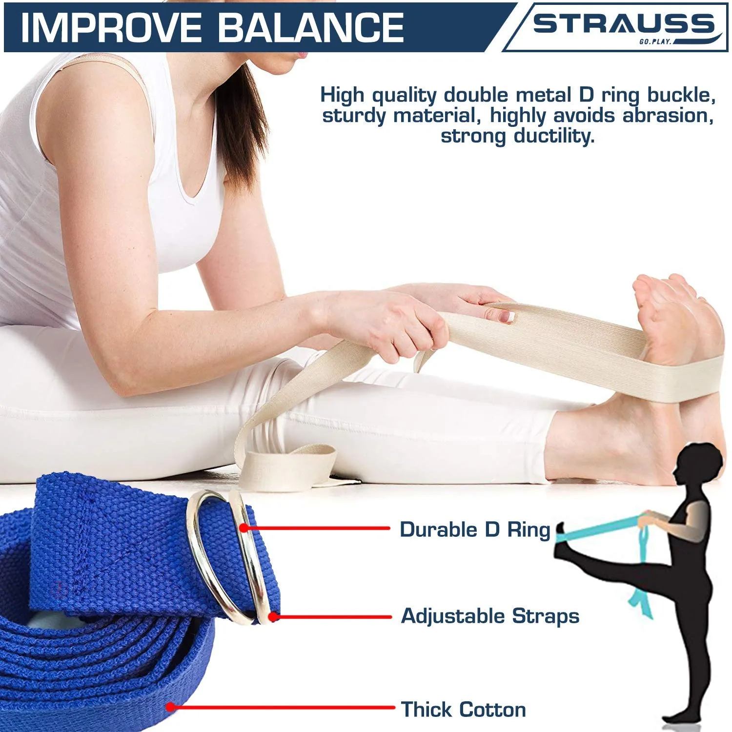 Strauss Yoga Foam Roller, 30cm (Blue) and Yoga Belt (Blue)