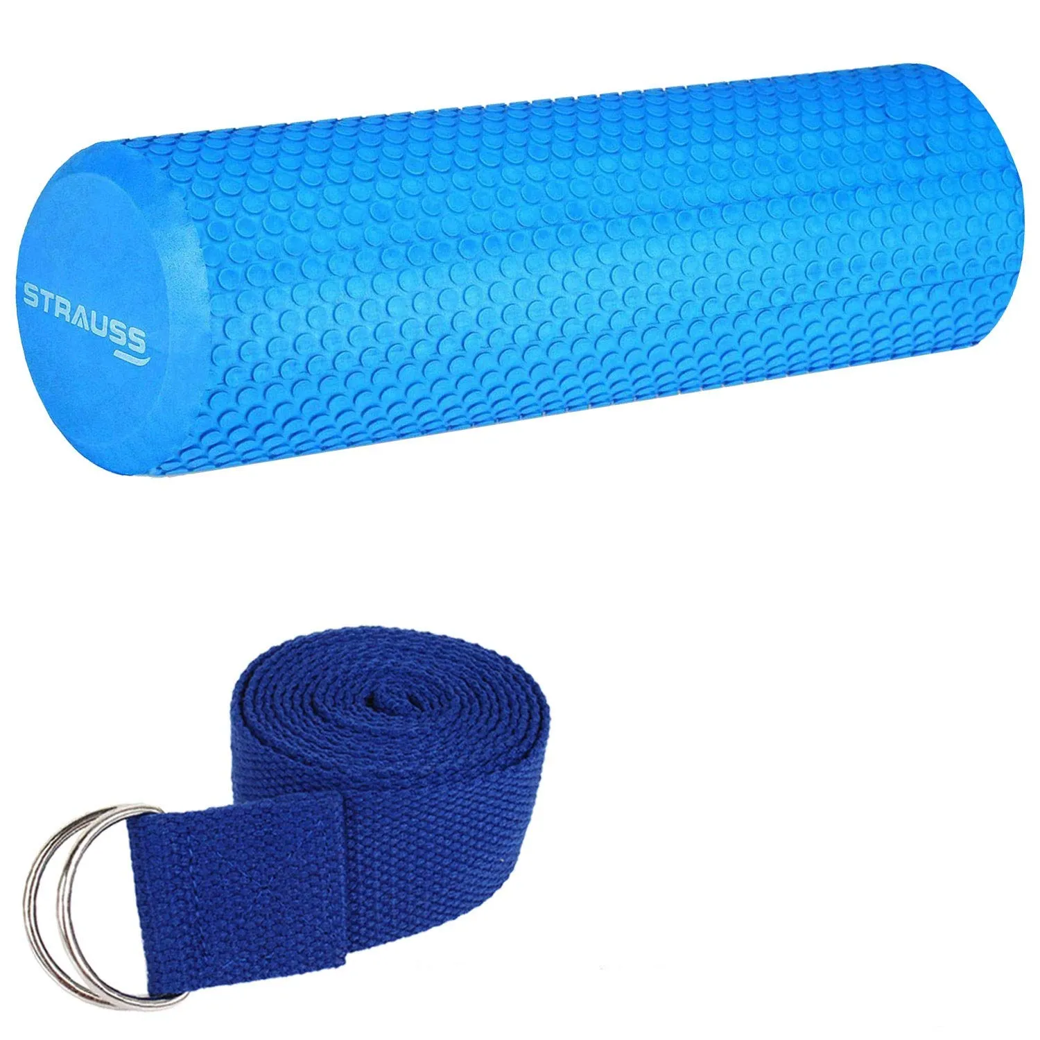 Strauss Yoga Foam Roller, 30cm (Blue) and Yoga Belt (Blue)