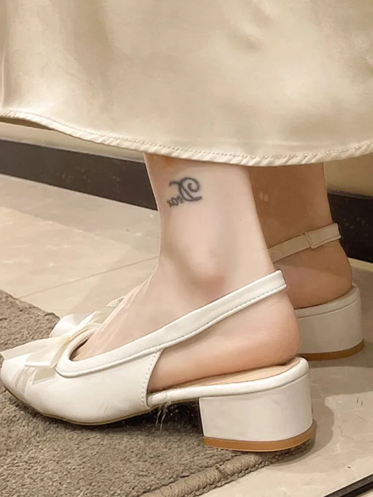 TAVIMART  -  Sweet Solid Square Heels Sandals Women Summer New Elegant Bow French Ballet Shoes Female Fairy Gentle Style Mary Jane Shoes