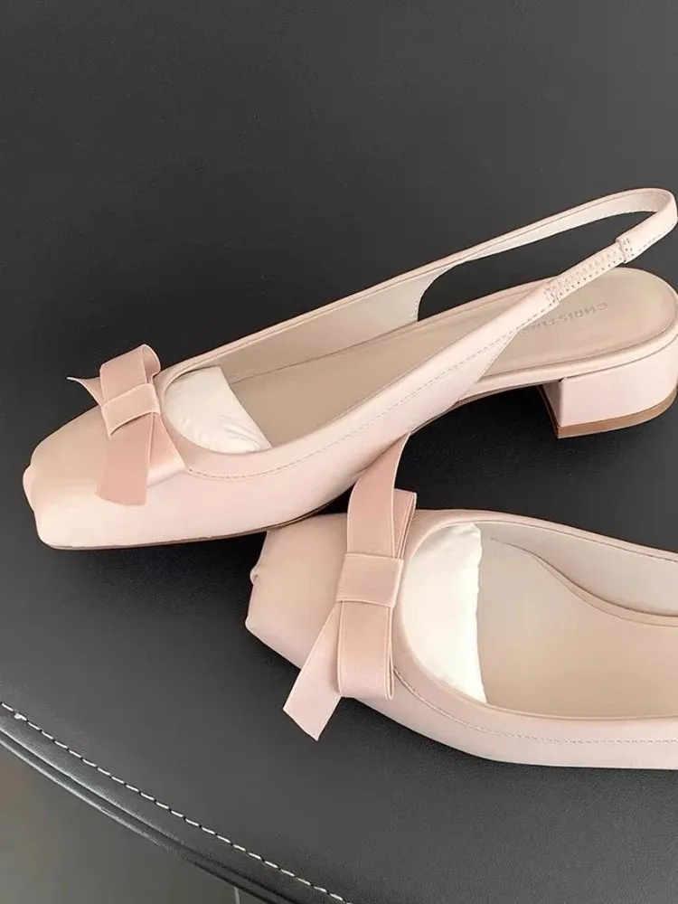 TAVIMART  -  Sweet Solid Square Heels Sandals Women Summer New Elegant Bow French Ballet Shoes Female Fairy Gentle Style Mary Jane Shoes