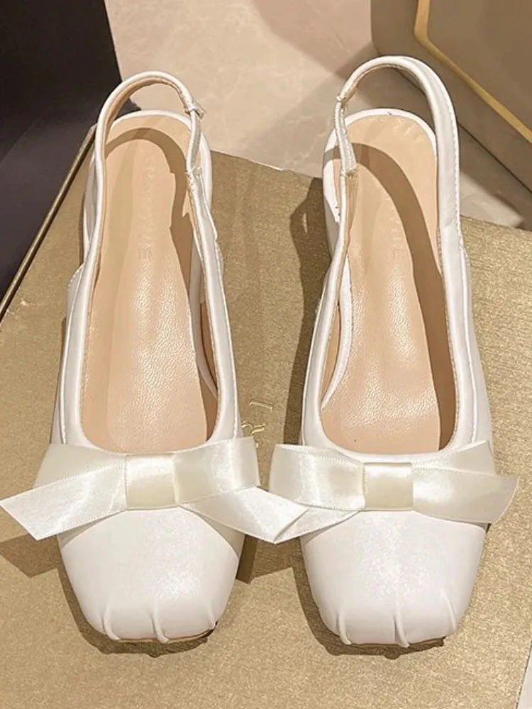 TAVIMART  -  Sweet Solid Square Heels Sandals Women Summer New Elegant Bow French Ballet Shoes Female Fairy Gentle Style Mary Jane Shoes