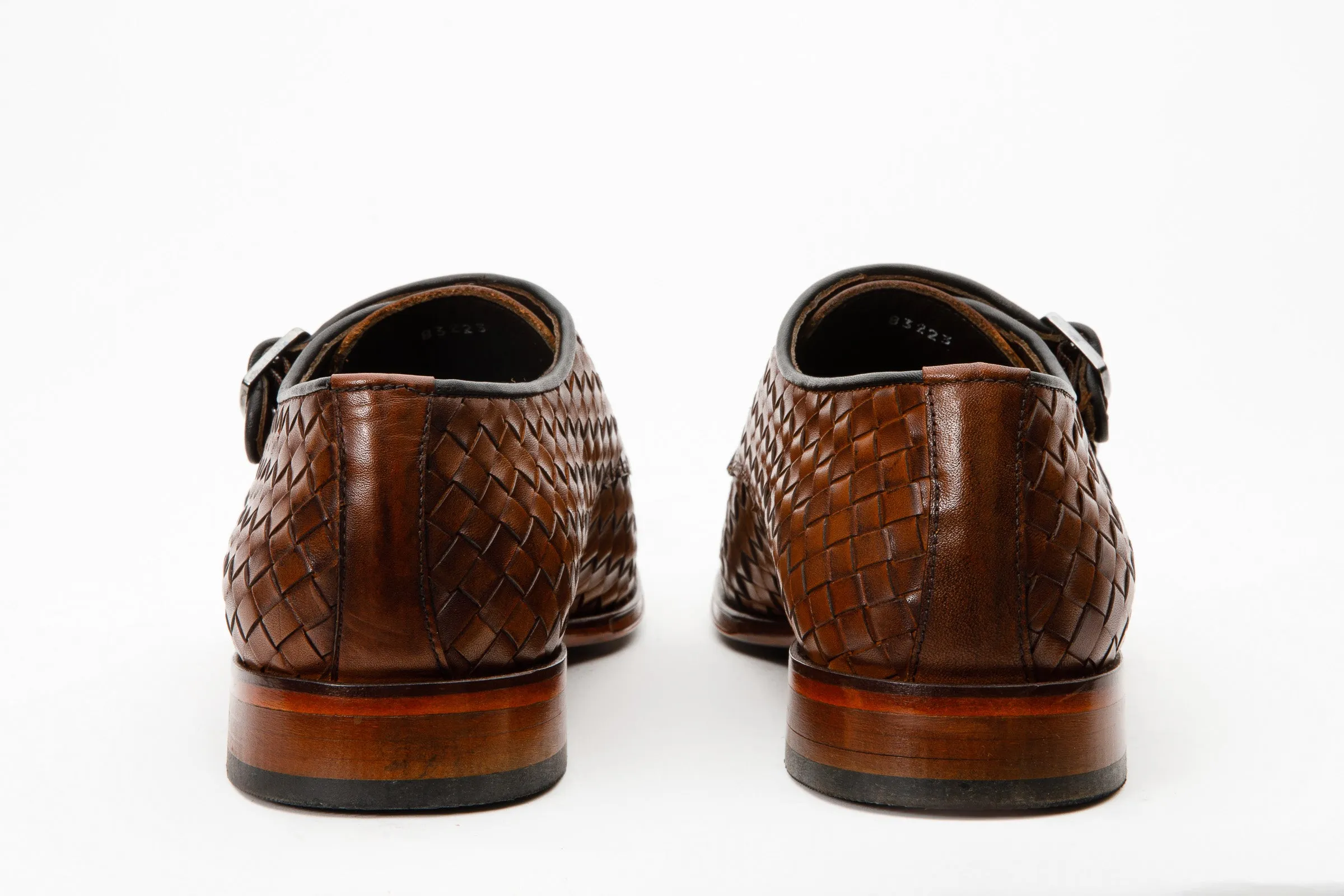 The Turan Brown Woven Double Monk Strap Dress Men Shoe