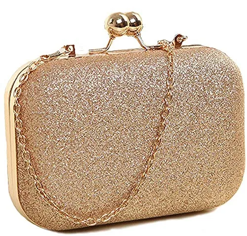 TOOBA Handicraft Beautiful Bling Box Clutch Bag Purse For Bridal, Casual, Wedding (Sparkling Gold)