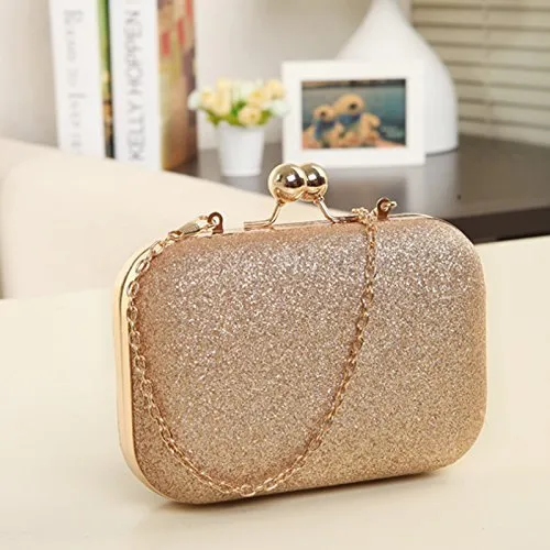 TOOBA Handicraft Beautiful Bling Box Clutch Bag Purse For Bridal, Casual, Wedding (Sparkling Gold)