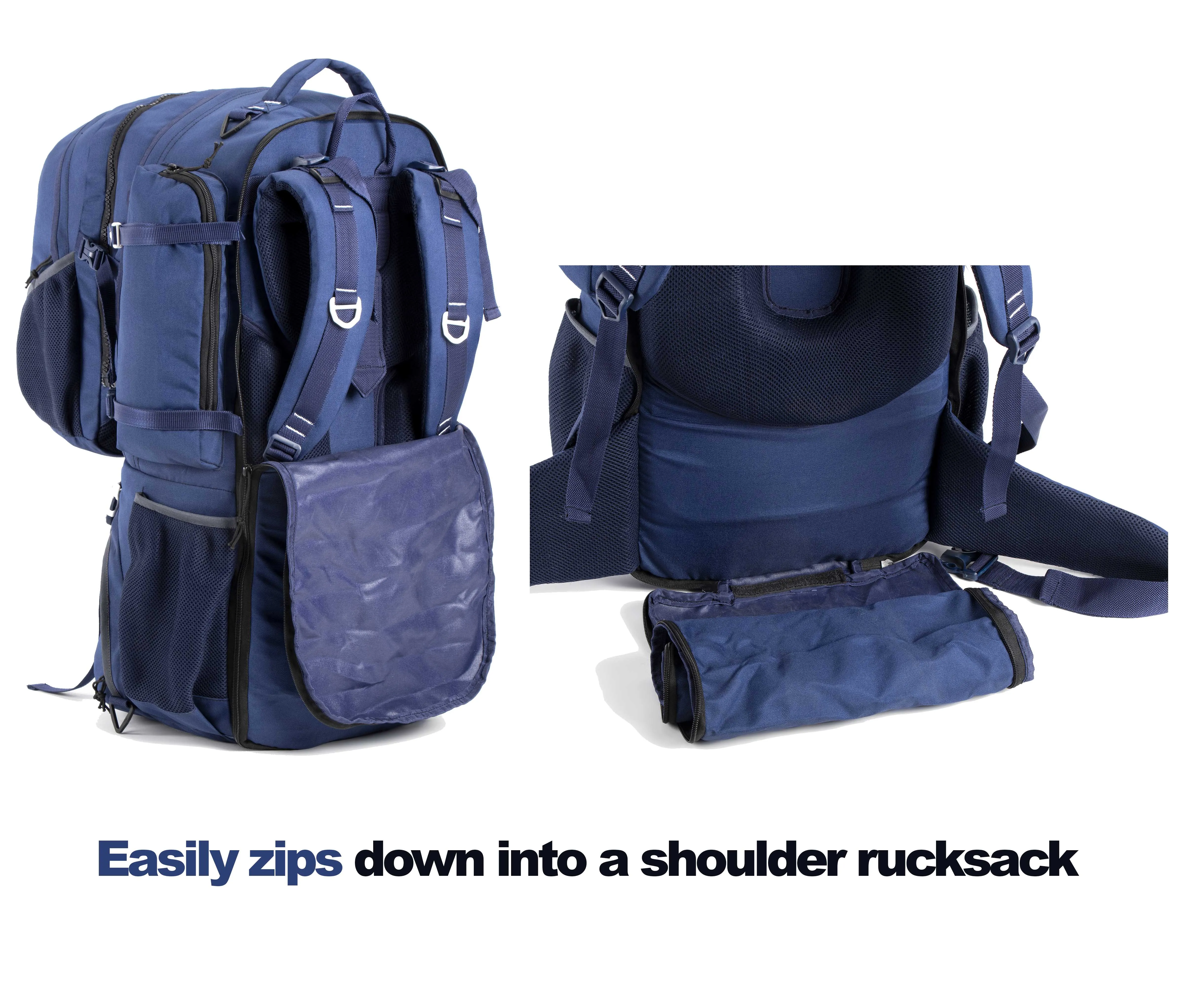 Tripole Voyager Rucksack and Backpack for Travelling with Detachable Bag | 55 Litres | Navy Blue