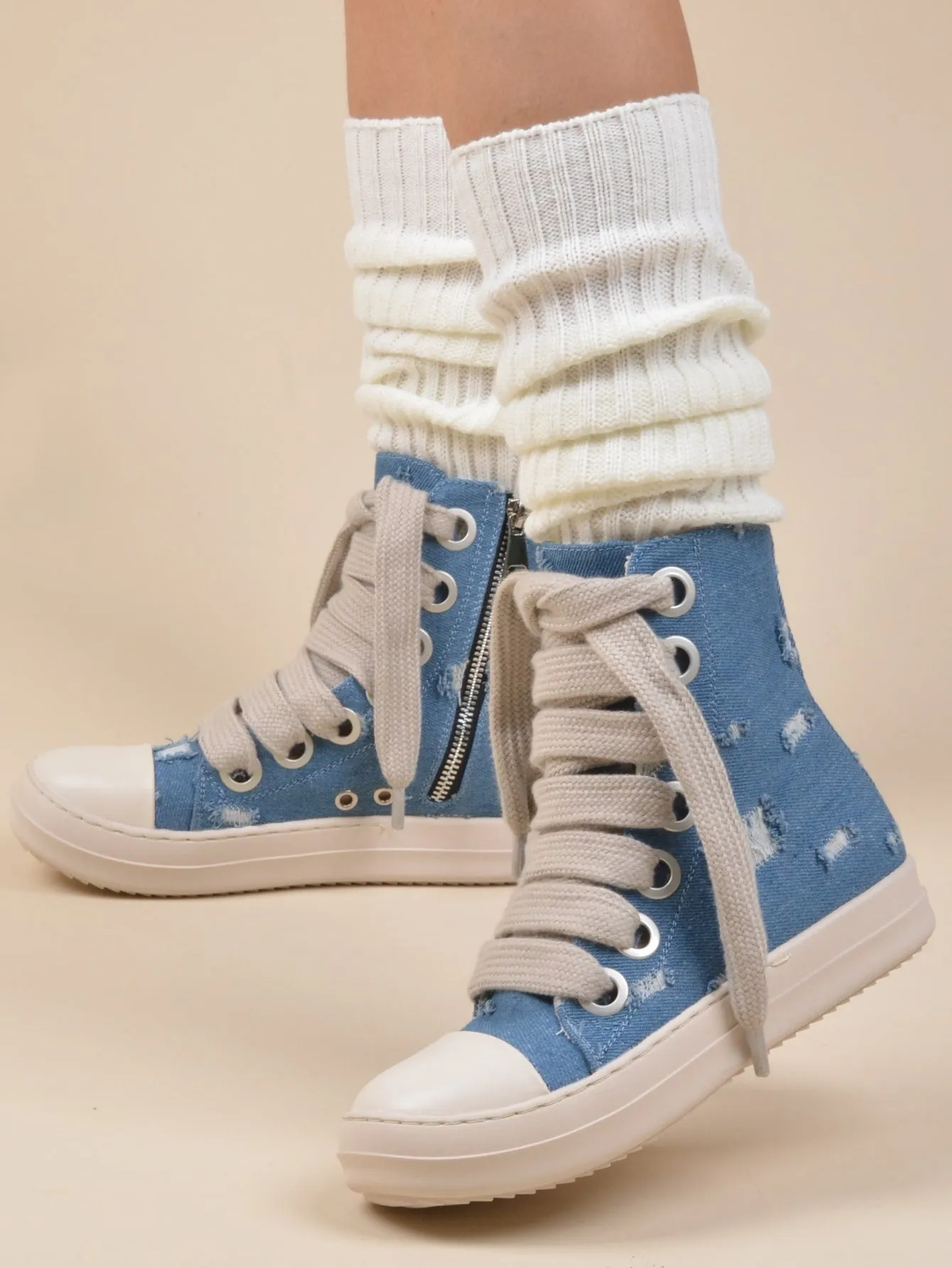 Two Tone Lace-up Front  Street Casual High Top  Sneakers