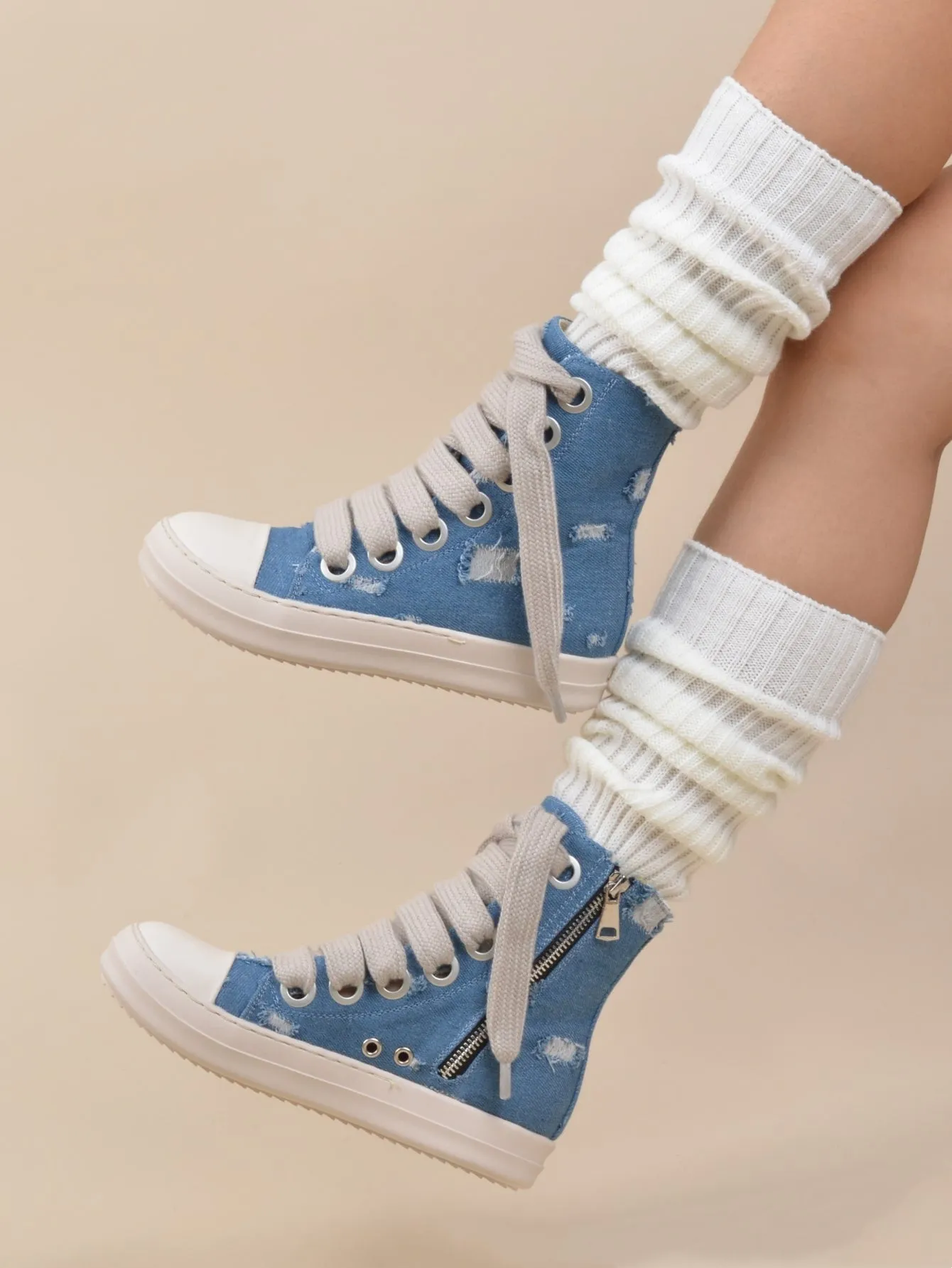 Two Tone Lace-up Front  Street Casual High Top  Sneakers