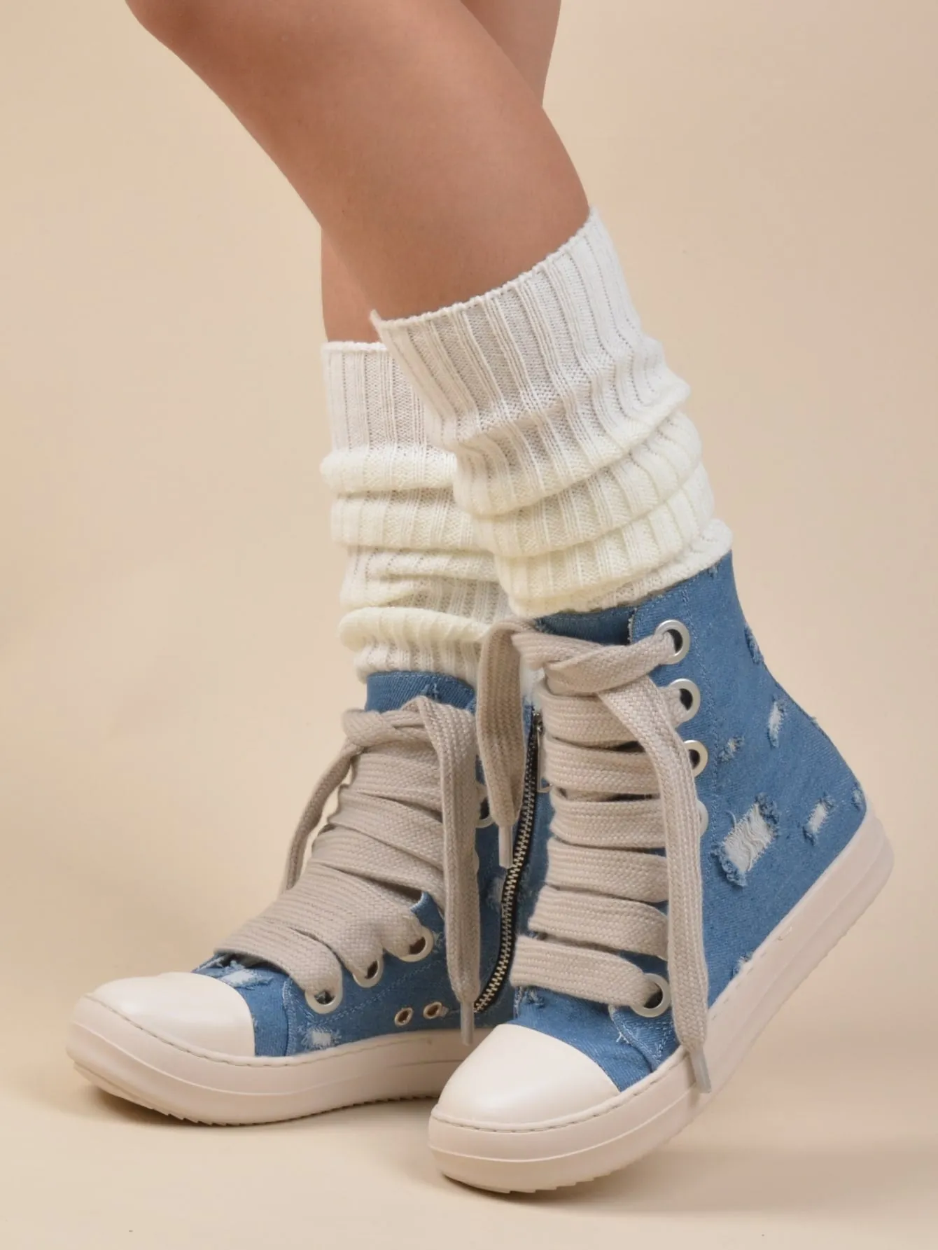 Two Tone Lace-up Front  Street Casual High Top  Sneakers