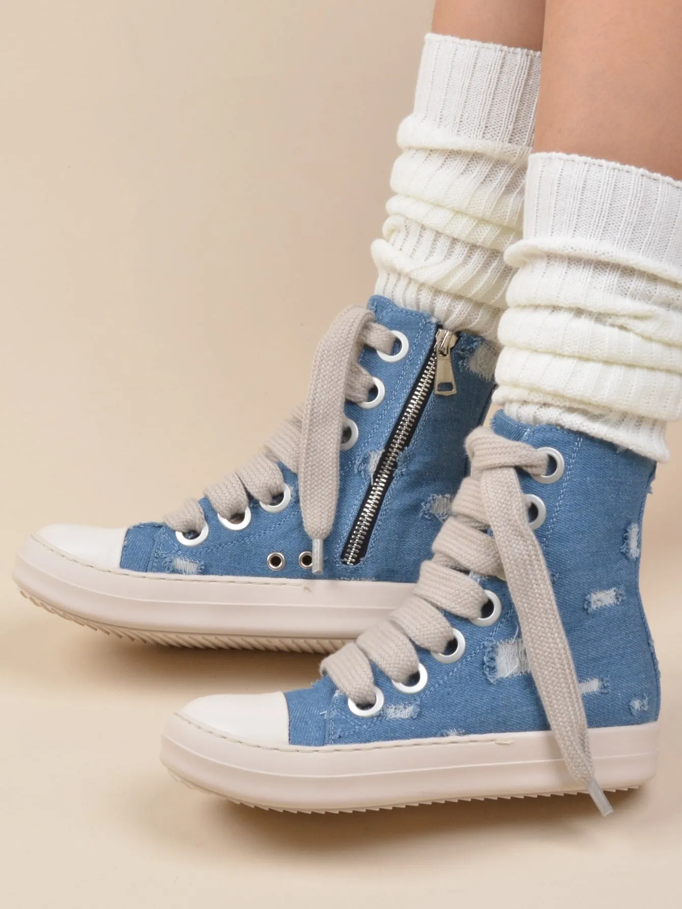 Two Tone Lace-up Front  Street Casual High Top  Sneakers