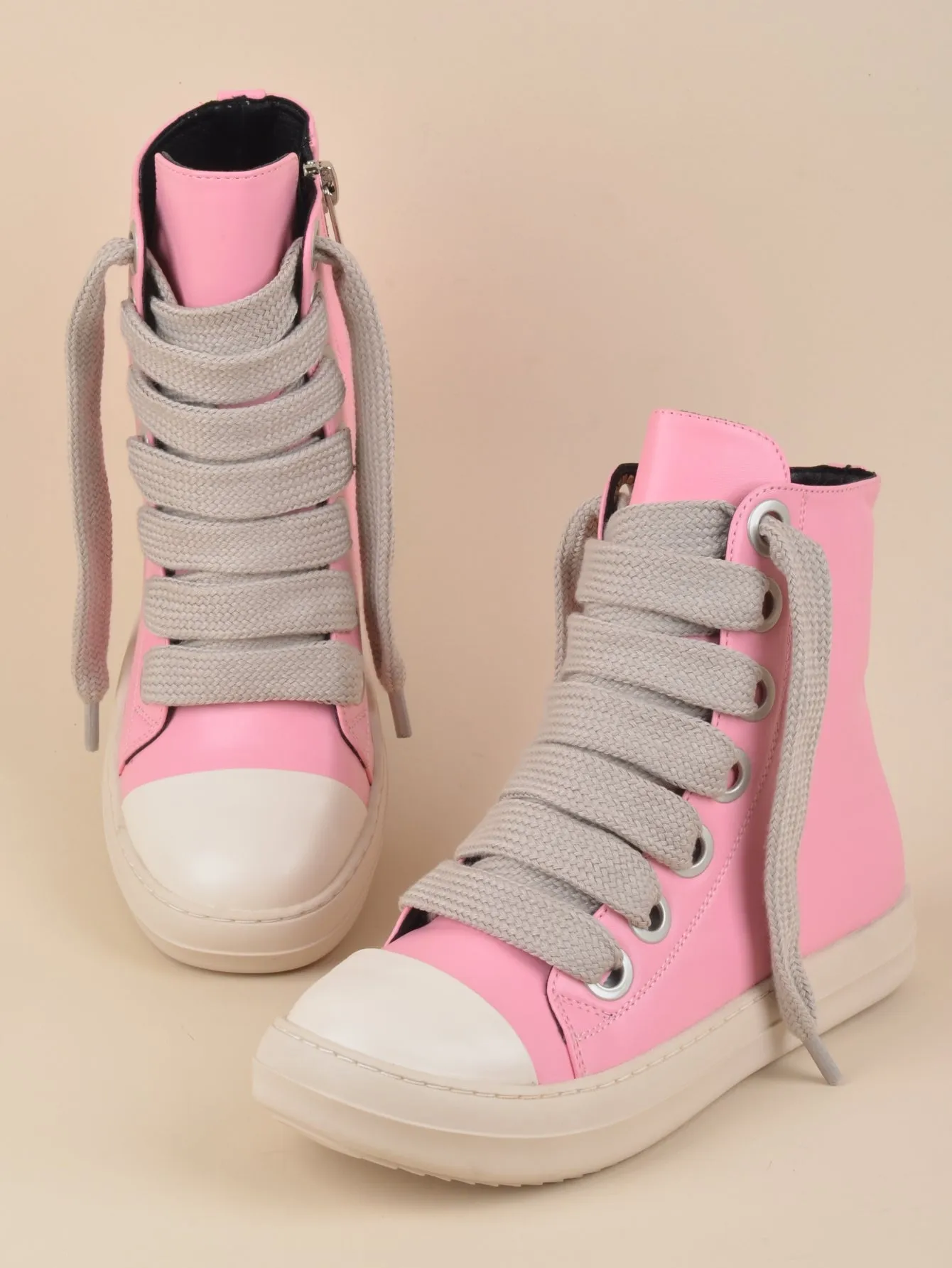 Two Tone Lace-up Front  Street Casual High Top  Sneakers