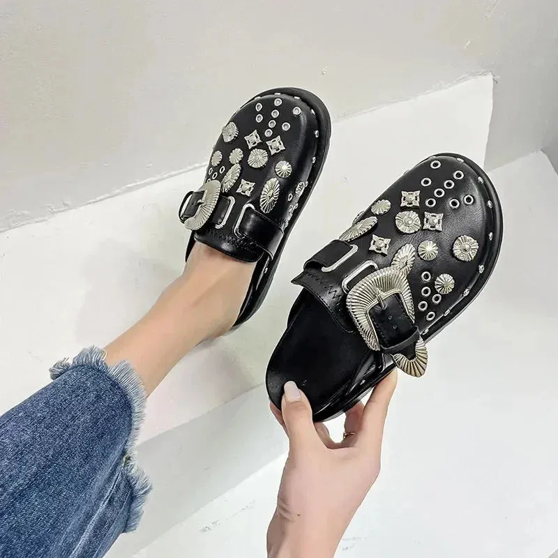 Uniwim 2024 summer slippers Metal punk party shoes Rock outdoor casual shoes Flat sandals