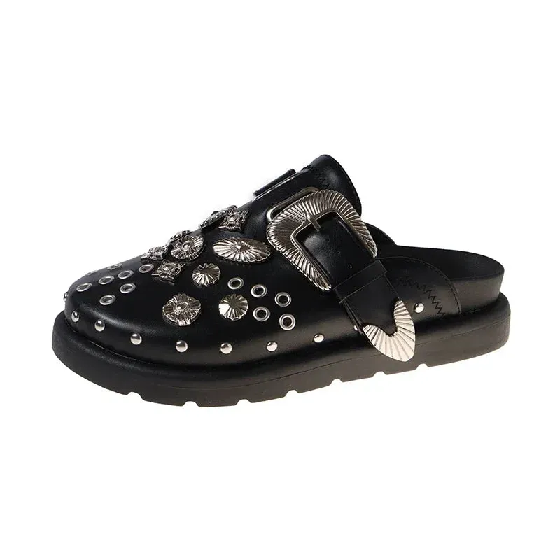 Uniwim 2024 summer slippers Metal punk party shoes Rock outdoor casual shoes Flat sandals