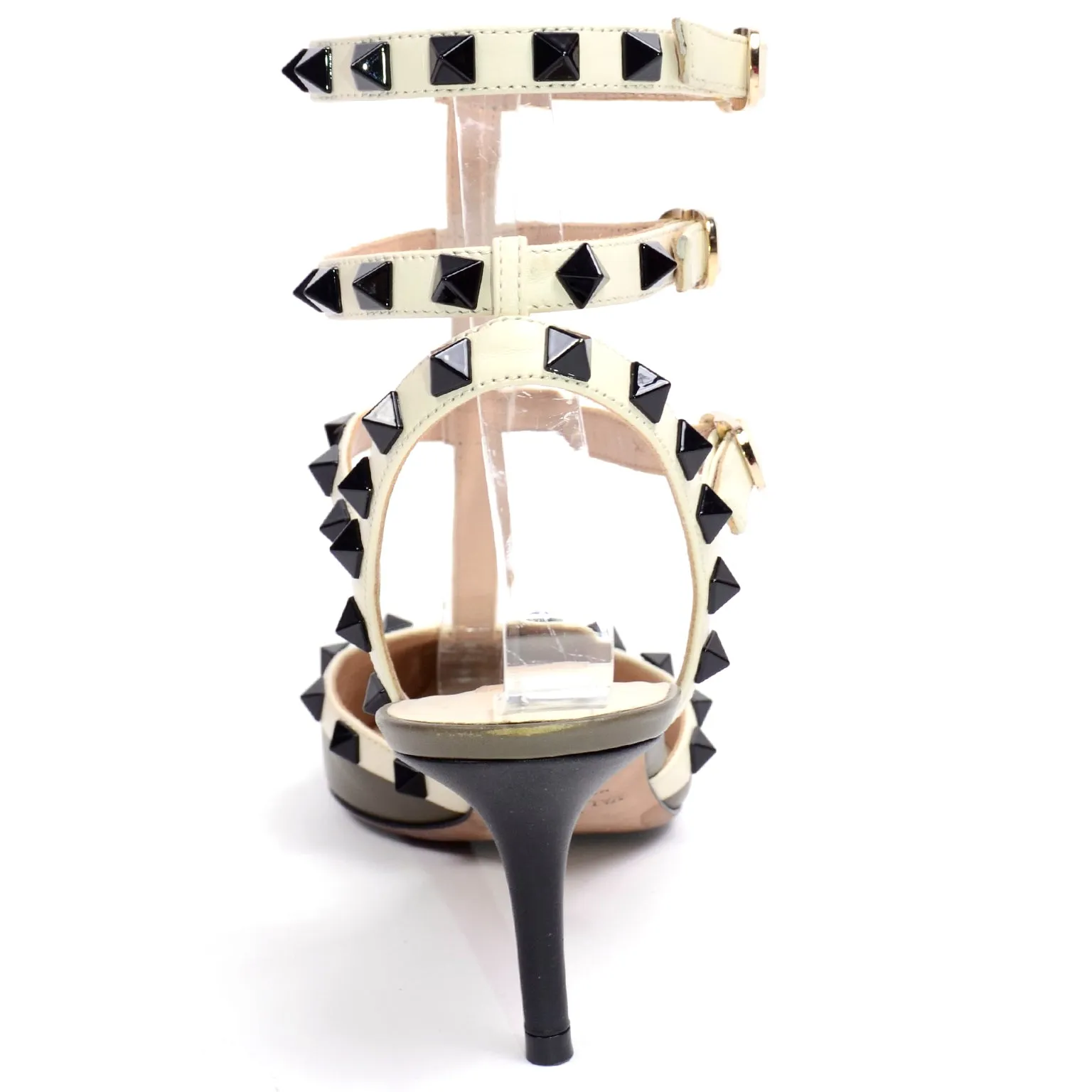 Valentino Green & Cream Rockstud Heels Cage Triple Ankle Strap Shoes