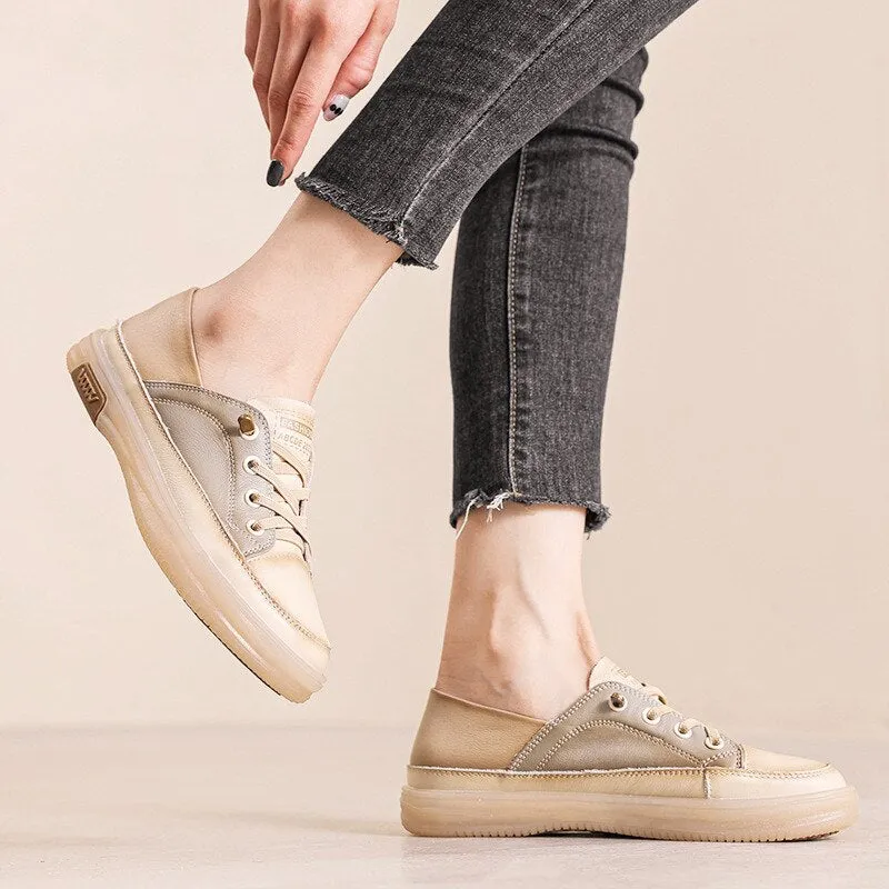 Versatile Mixed Colors Lace-Up Flat Sneakers for Women