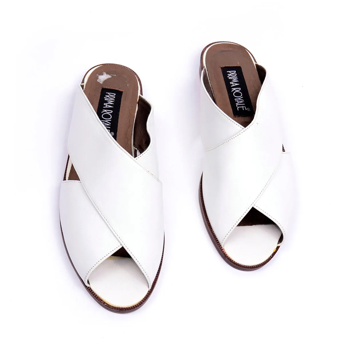 Vintage Prima Royale Crossover White Leather Slide Sandals 8