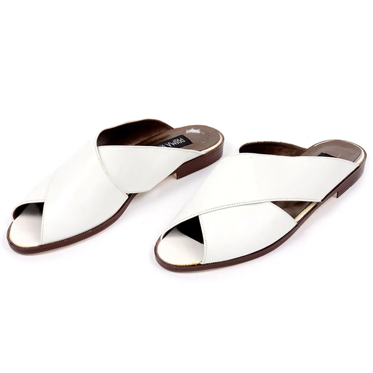 Vintage Prima Royale Crossover White Leather Slide Sandals 8