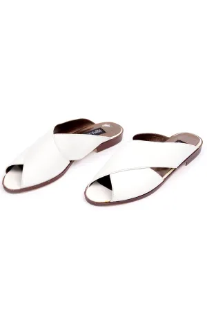 Vintage Prima Royale Crossover White Leather Slide Sandals 8