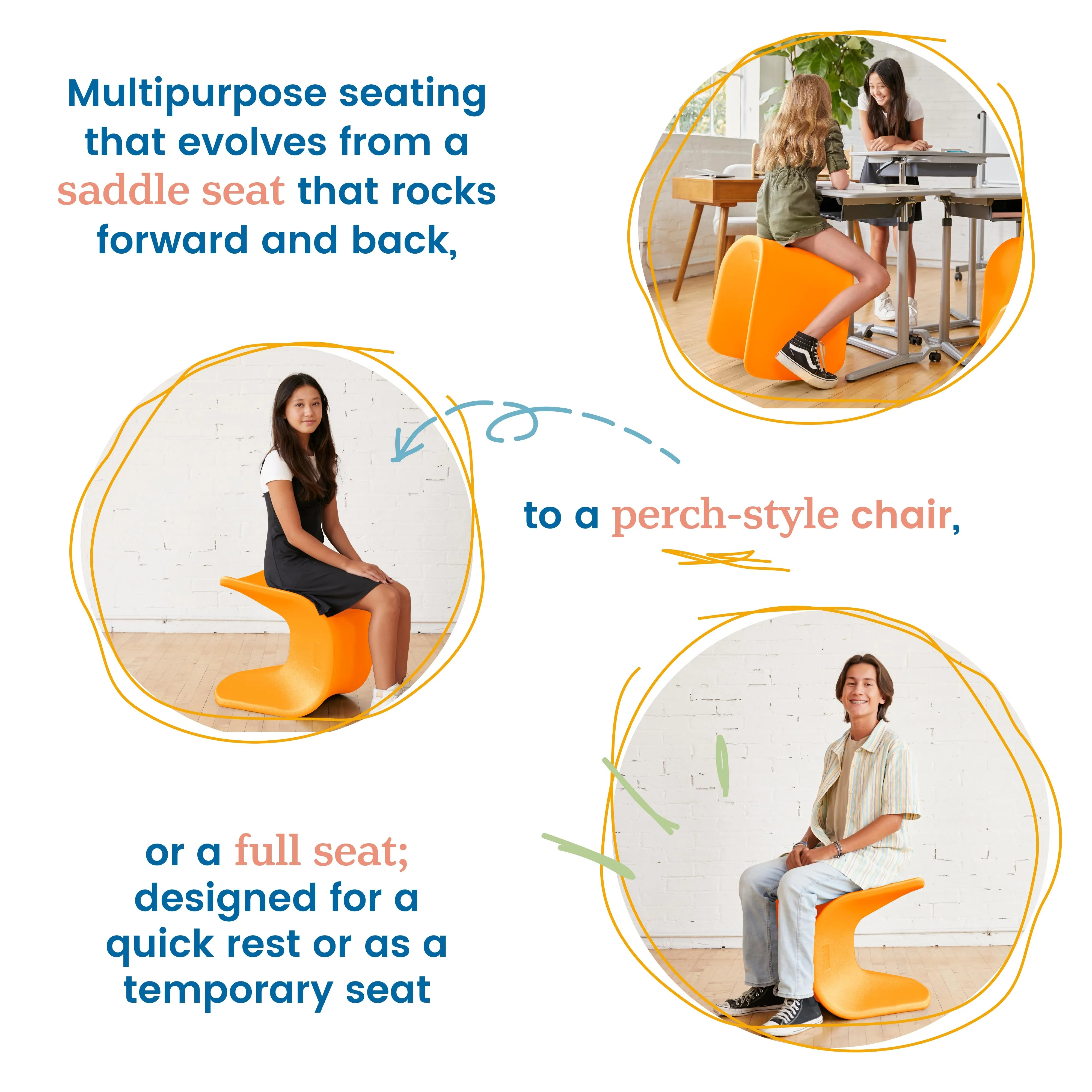 Wave Seat, 18in - 19.6in Seat Height, Perch Stool, 2-Pack