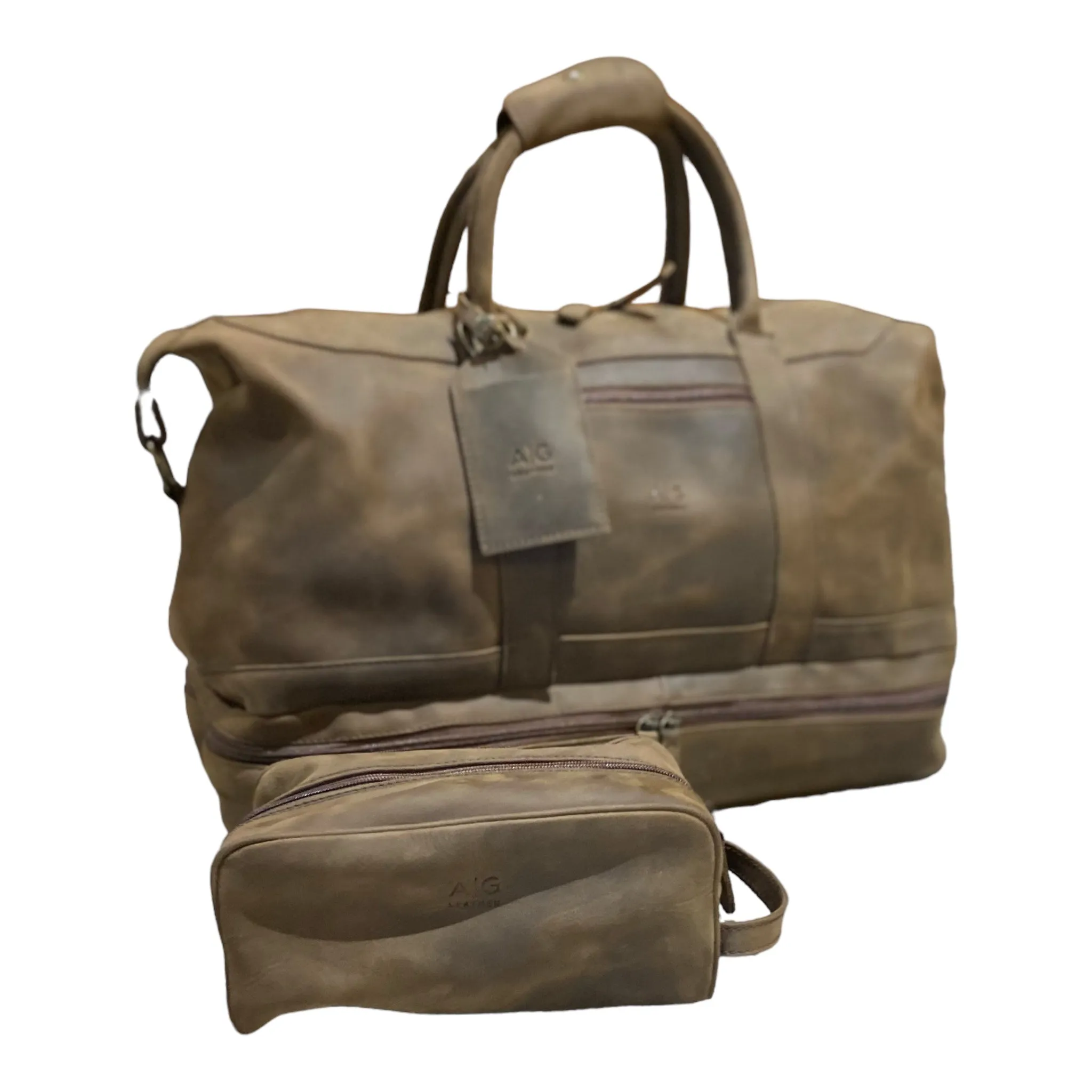 Weekender Bag with shoe compartment in brown color suede Leather - Professional Players Favorite - concealed carry!