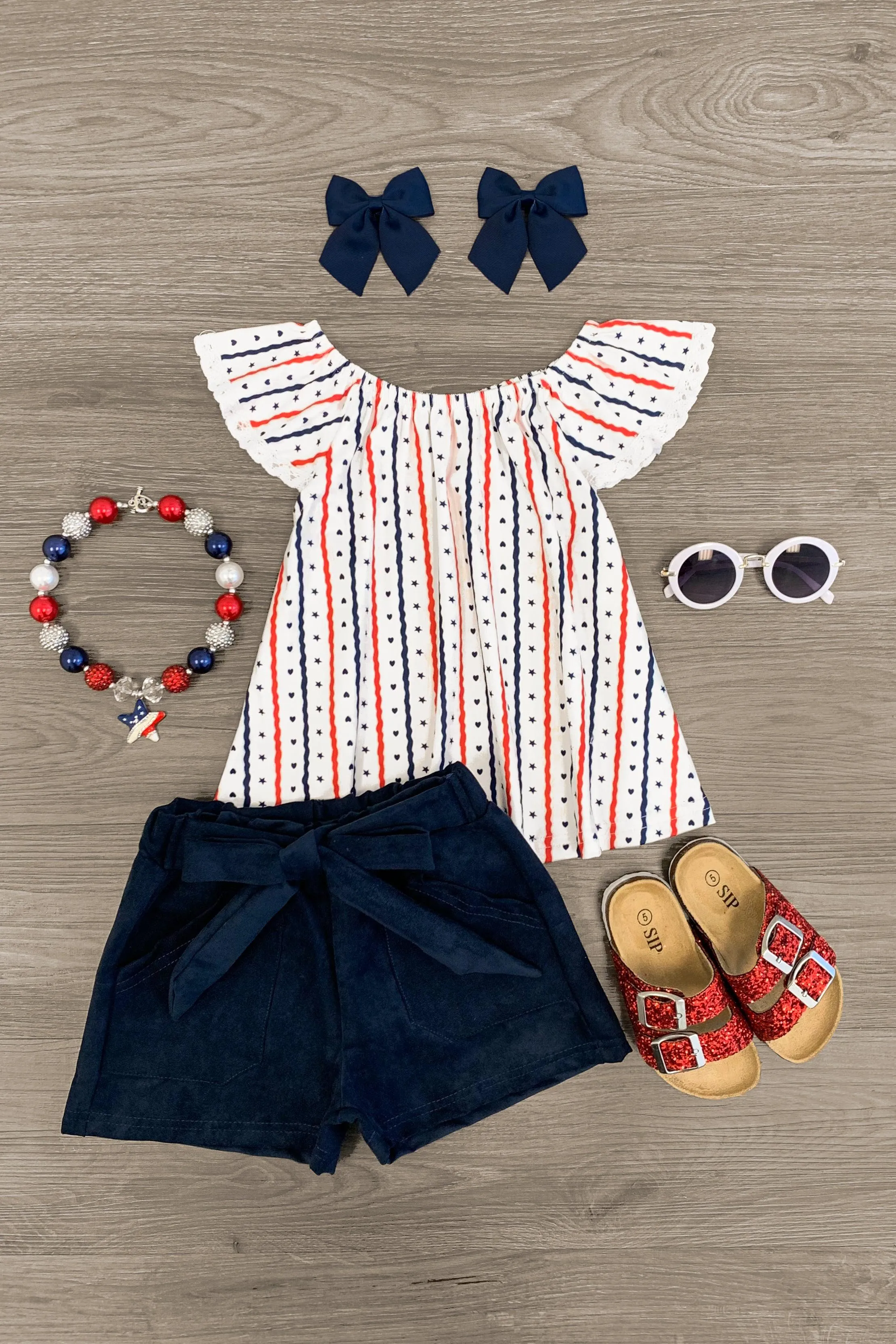 White Stars Hearts & Stripes Short Set