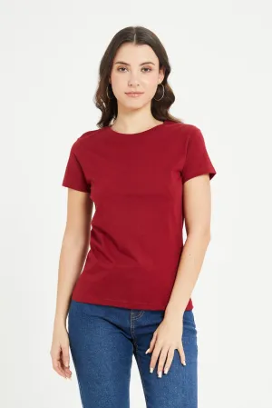 Women Red Basic T-Shirt