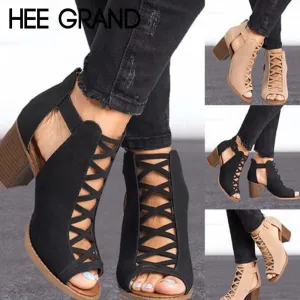 Women Thick Heel Pumps New Sexy Style Women Peep Toe Pumps Flock Leather Autumn Shoes with Zipper Pumps