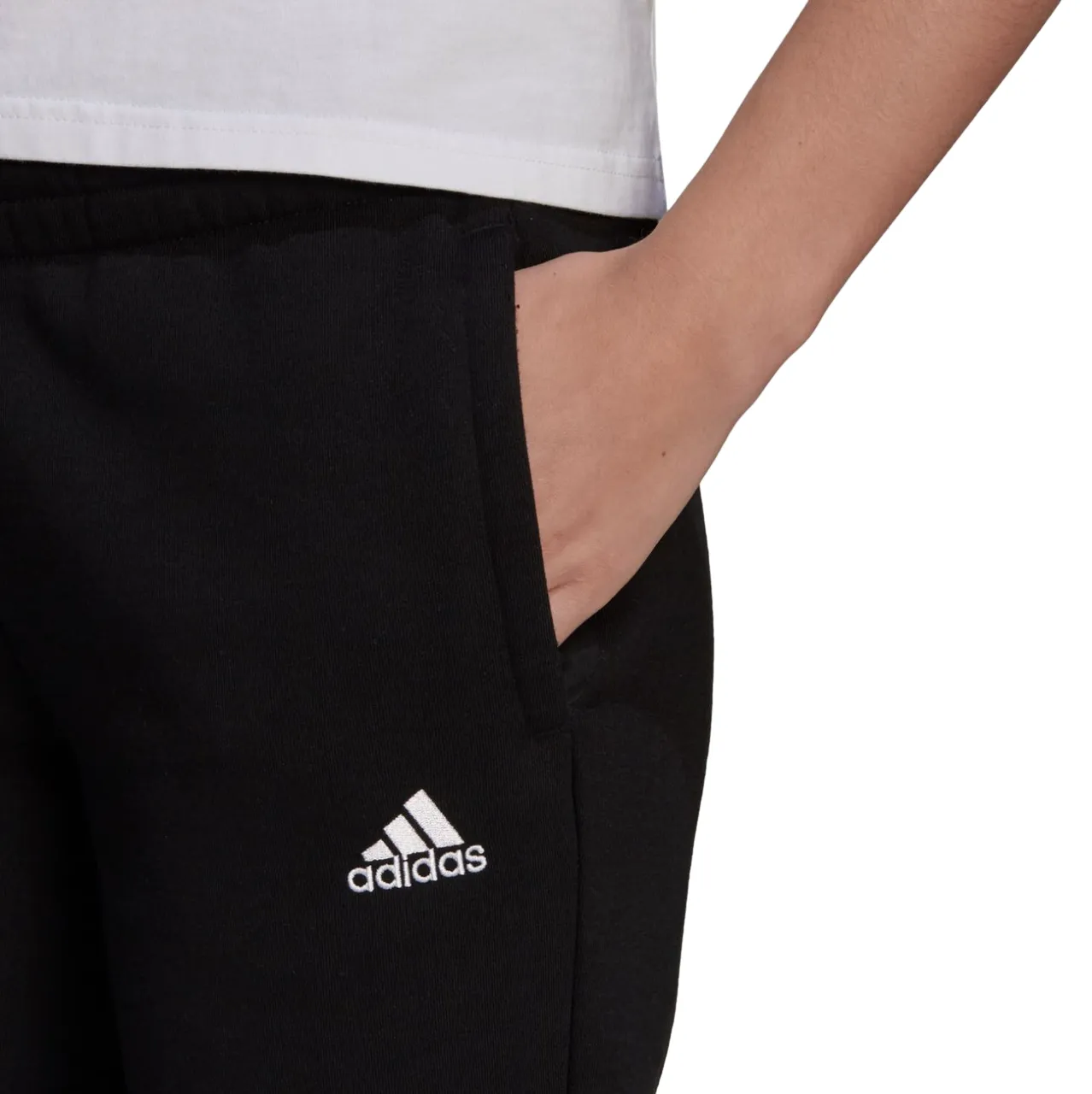 Womens Adidas Essentials French Terry Logo Pants Black/White Trackies