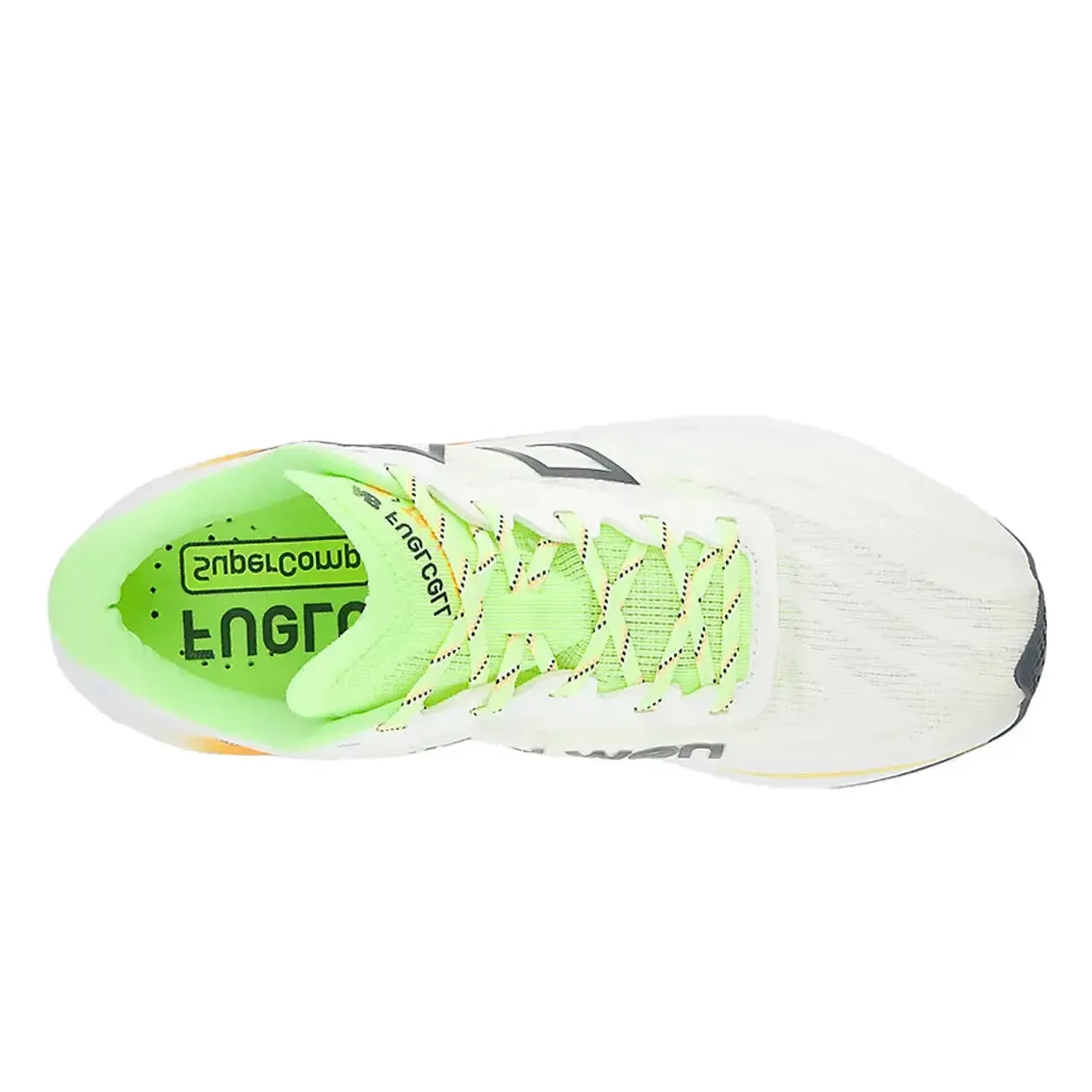 Womens New Balance FuelCell SuperComp Trainer v2 - White / Bleached Lime Glo / Hot Mango