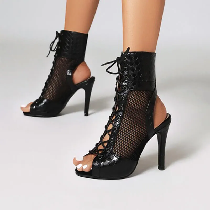 Women's Open-toe Lace-up Stiletto Sandals