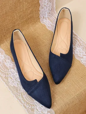 Women's Soft Bottom Pointed Toe Flats, Light Blue Suede Shallow Mouth Autumn Shoes For Four Seasons Office Commute Work