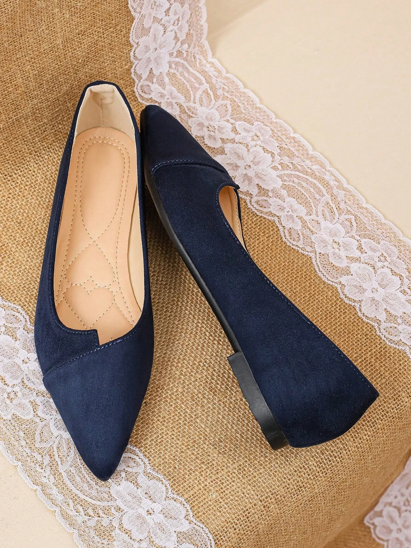 Women's Soft Bottom Pointed Toe Flats, Light Blue Suede Shallow Mouth Autumn Shoes For Four Seasons Office Commute Work