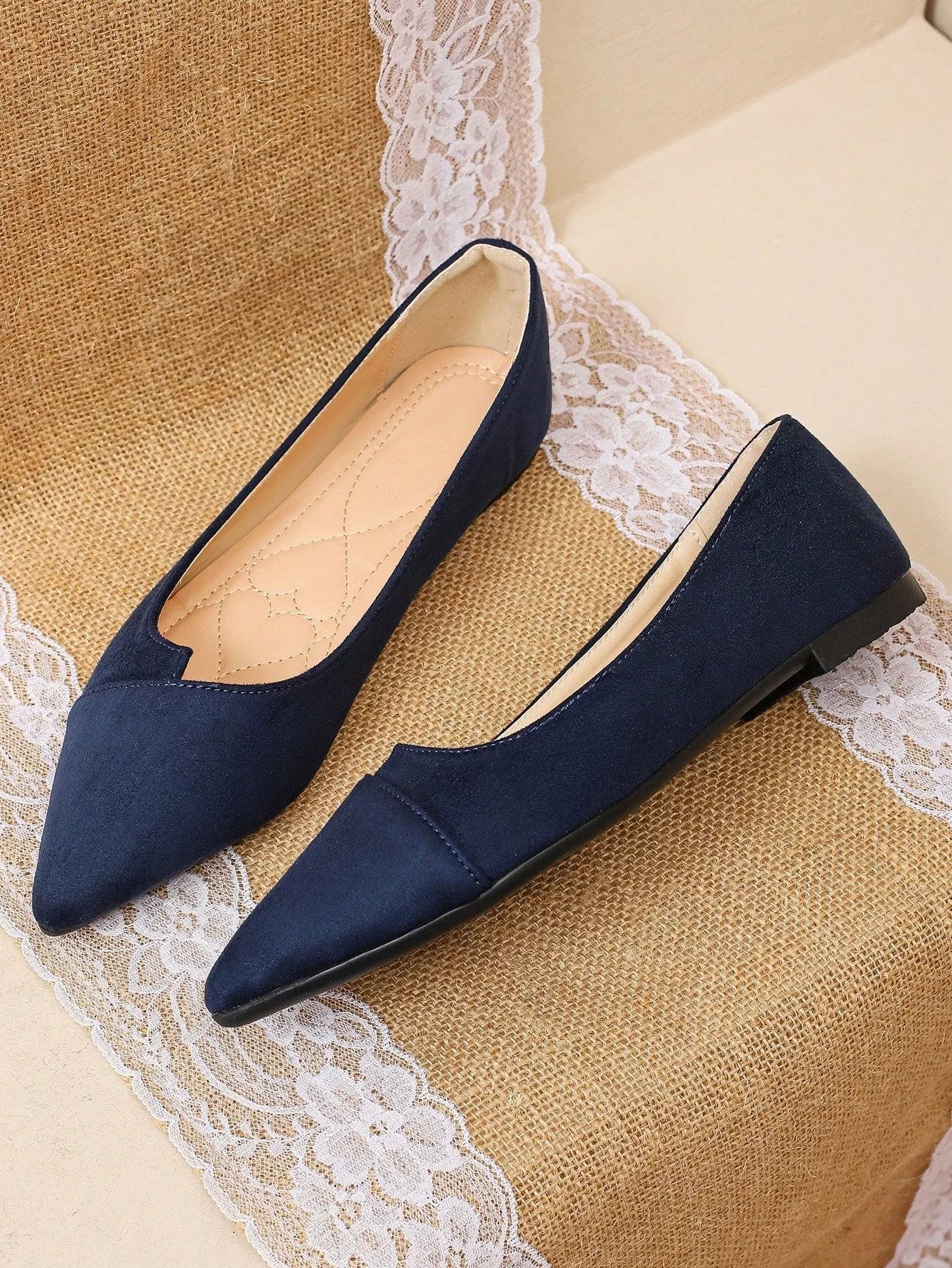 Women's Soft Bottom Pointed Toe Flats, Light Blue Suede Shallow Mouth Autumn Shoes For Four Seasons Office Commute Work