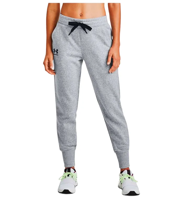 Womens Under Armour Steel Grey/ Black Rival Fleece Joggers Athletic Trackies